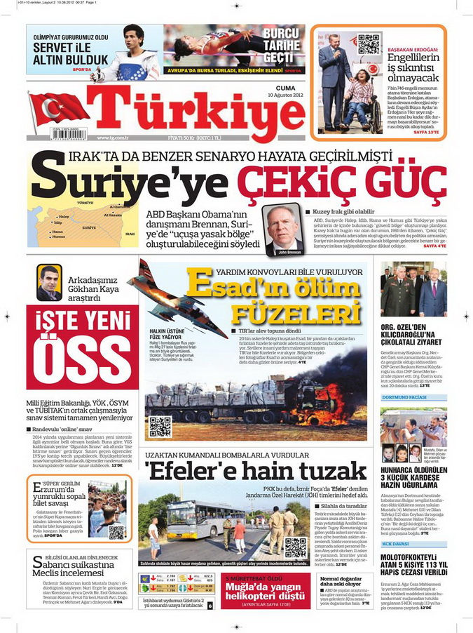 Gazete Manşetleri - 10 Ağustos 2012 Cuma 16