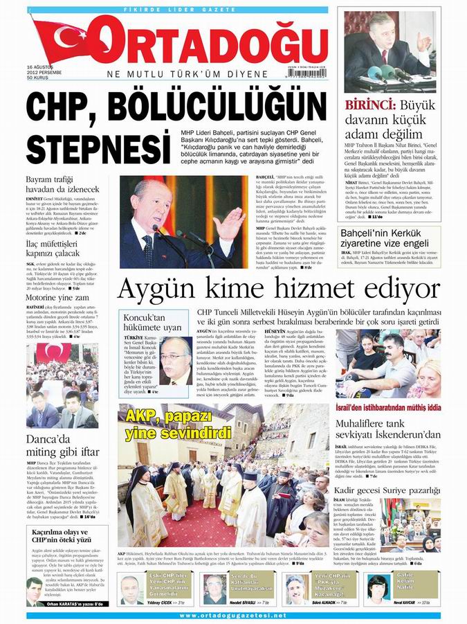 Gazete Manşetleri - 16 Ağustos Perşembe 14