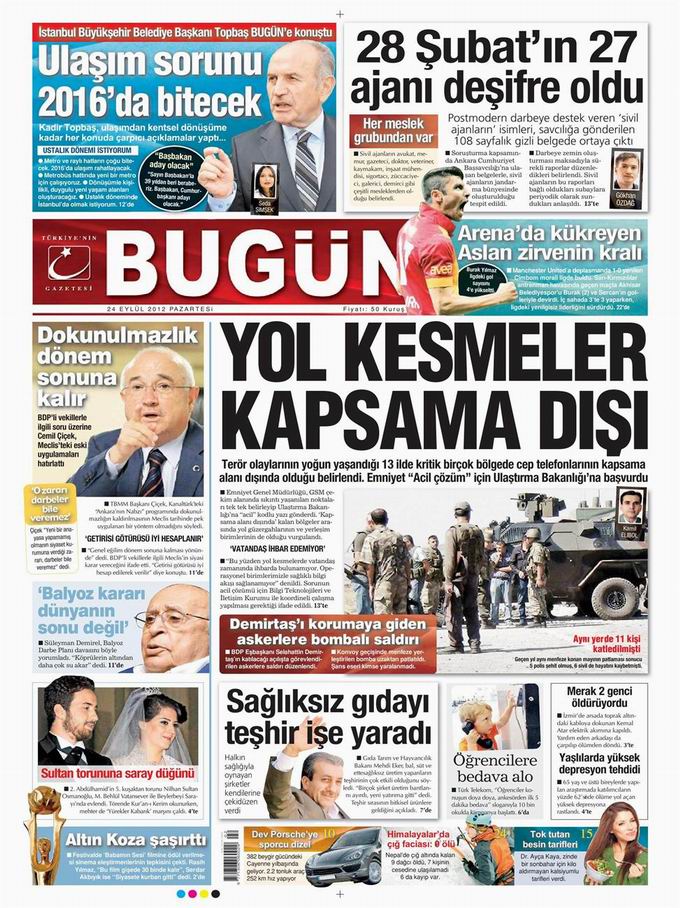 Gazete Manşetleri - 24 Eylül Pazartesi 23