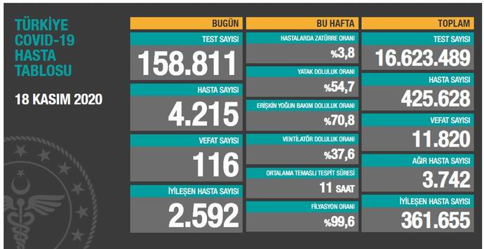 Türkiye'de son 24 saatte Kovid-19'dan 116 kişi hayatını kaybetti