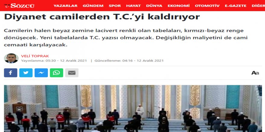 Sözcü cami isimlerinde zaten kullanılmayan T.C.’yi kaldırttı