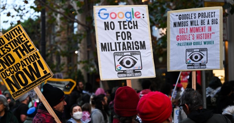 Katil İsrail'e destek veren Google'ın "Nimbus Projesi" protesto edildi