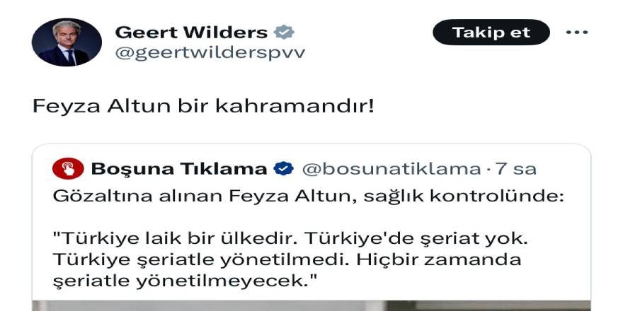 Irkçı Wilders’ten İslam düşmanı Feyza Altun’a destek