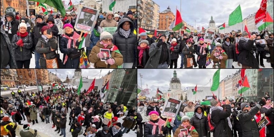 Katil İsrail'in Filistin'de okulları ve hastaneleri bombalaması İsveç'te protesto edildi