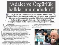 Adalet Ve Özgürlük Halkların Umududur!”