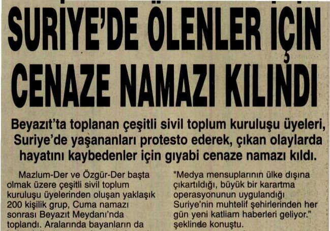 Suriyede Ölenler İçin Cenaze Namazı Kılındı