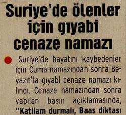 Suriyede Ölenler İçin Gıyabi Cenaze Namazı