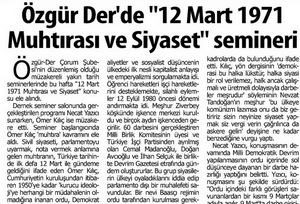 12 Mart 1971 Muhtırası ve Siyaset Semineri